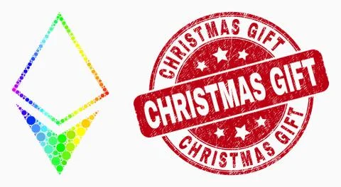 Vector Spectrum Pixel Crystal Icon and Scratched Christmas Gift Stamp Stock Illustration