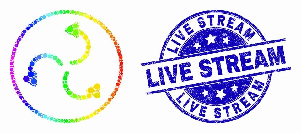 Vector Spectrum Pixel Cyclone Arrows Icon and Distress Live Stream Stamp Stock Illustration