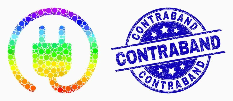 Vector Spectrum Pixel Electric Plug Icon and Scratched Contraband Watermark Illustrazione stock
