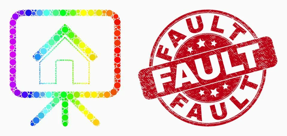 Vector Spectrum Pixel House Project Board Icon and Grunge Fault Stamp Ilustración de archivo