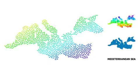 Vector Spectrum Pixel Map of Mediterranean Sea Illustrazione stock