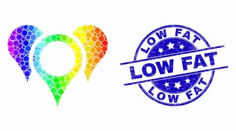 Vector Spectrum Pixel Map Pointers Icon and Distress Low Fat Seal Stock Illustration