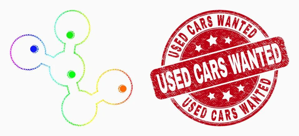 Vector Spectrum Pixel Microbes Icon and Distress Used Cars Wanted Seal Stock Illustration