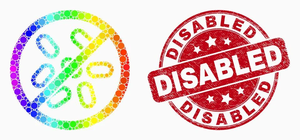 Vector Spectrum Pixel Stop Microbes Icon and Grunge Disabled Seal Stock Illustration