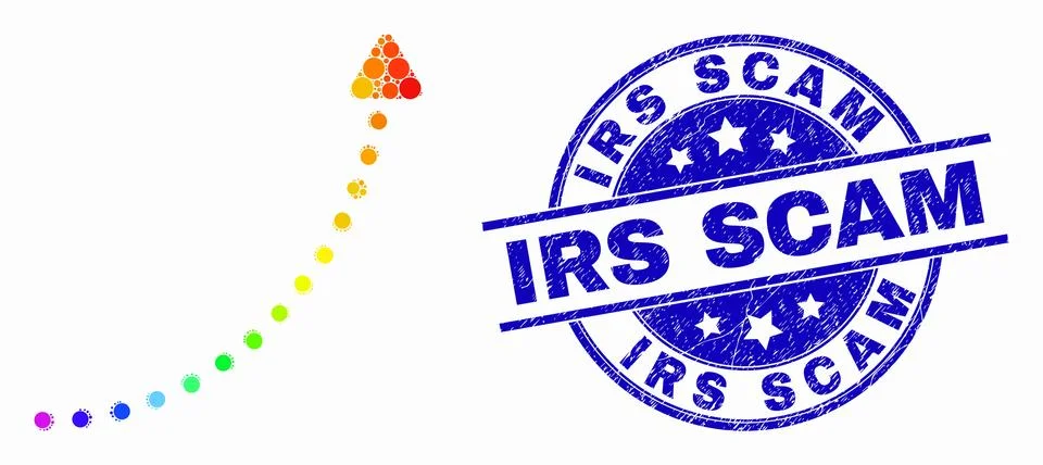 Vector Spectrum Pixel Up Trend Arrow Icon and Grunge Irs Scam Stamp Stock Illustration
