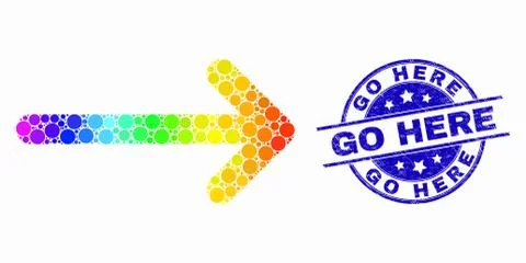 Vector Spectrum Pixelated Arrow Right Icon and Grunge Go Here Stamp Seal Stock Illustration