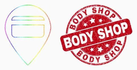 Vector Spectrum Pixelated Bank Card Pointer Icon and Distress Body Shop Seal Stock Illustration