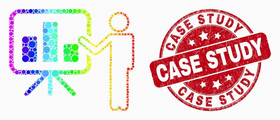 Vector Spectrum Pixelated Bar Chart Public Report Icon and Grunge Case Study Stock Illustration