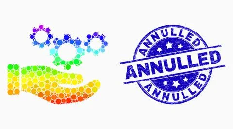 Vector Spectrum Pixelated Cogs Service Hand Icon and Scratched Annulled Stamp Stock Illustration