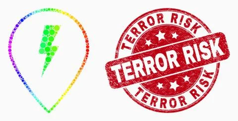 Vector Spectrum Pixelated Electric Map Marker Icon and Scratched Terror Risk Stock Illustration