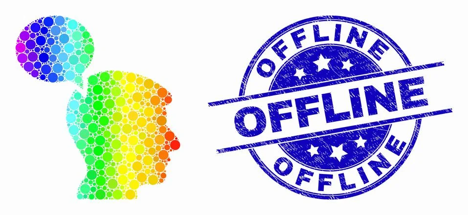 Vector Spectrum Pixelated Head Thinking Cloud Icon and Grunge Offline Stamp 스톡 일러스트