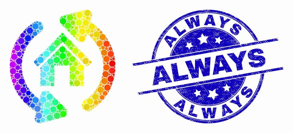 Vector Spectrum Pixelated Home Refresh Arrows Icon and Grunge Always Watermark Ilustración de archivo