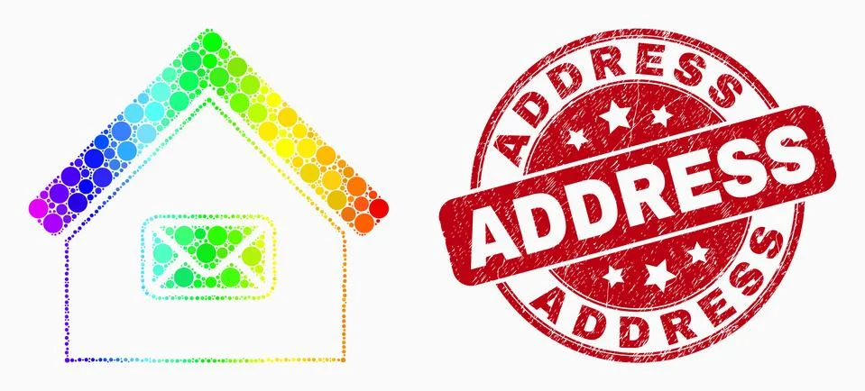 Vector Spectrum Pixelated Post Office Icon and Grunge Address Stamp 스톡 일러스트