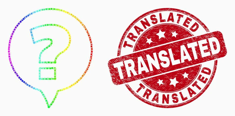 Vector Spectrum Pixelated Question Icon and Grunge Translated Seal Ilustración de archivo