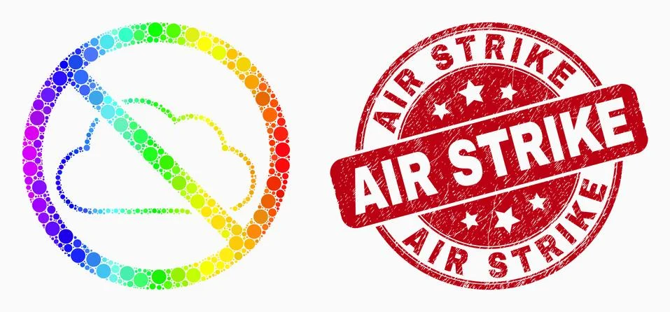 Vector Spectrum Pixelated Stop Cloud Icon and Distress Air Strike Seal Stock Illustration