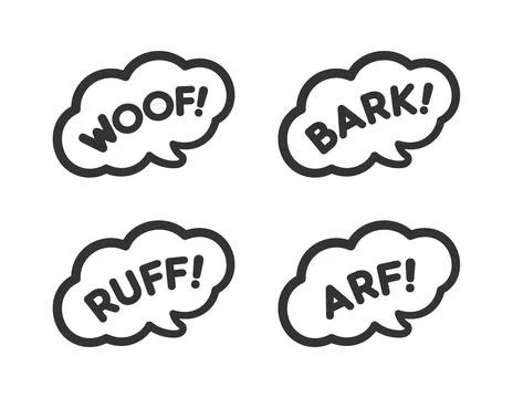 Vector of speech bubble icons with dog bark words on a white background Stock Illustration