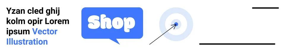 Vector of a speech bubble with Shop text pointing to custom text. Precision t Illustrazione stock