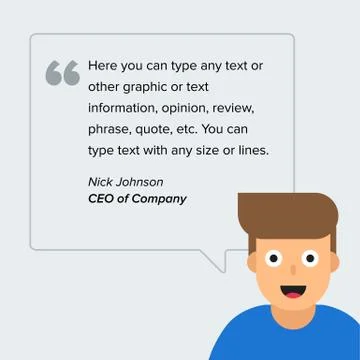 Vector speech square quote text bubble with character. Template design, creative Illustrazione stock