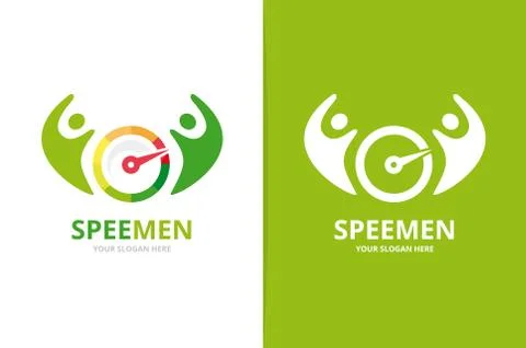 Vector speedometer and people logo combination. Tachometer and family symbol or Stock Illustration