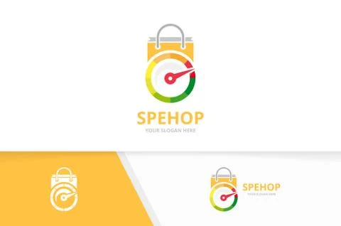 Vector speedometer and shop logo combination. Tachometer and sale symbol or icon イラスト素材