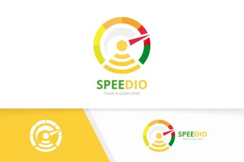 Vector speedometer and wifi logo combination. Tachometer and signal symbol or Stock Illustration