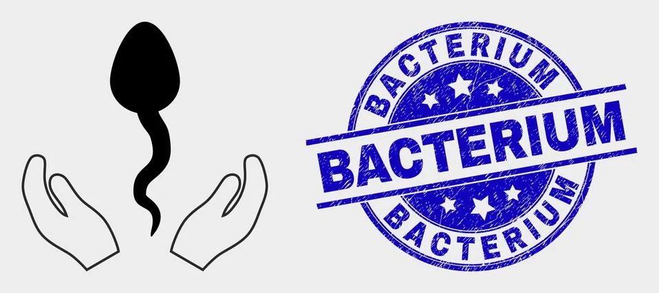 Vector Sperm Care Hands Icon and Distress Bacterium Seal Stock Illustration