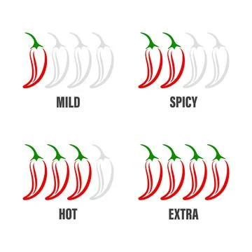 Vector Spicy Chili Pepper Levels. Red Jalapeno Pepper Strength Scale Indicator Stock Illustration