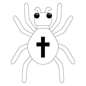 Vector spider with orange cross on back line. Halloween character icon. Иллюстрация