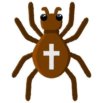 Vector spider with orange cross on back. Halloween character icon. Stock Illustration