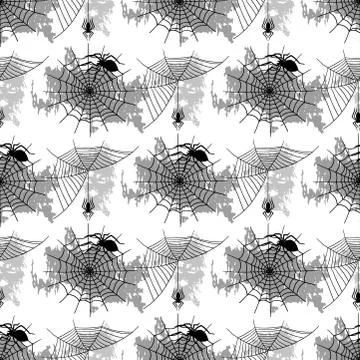 Vector spider web silhouette spooky spiders seamless pattern background Ilustración de archivo