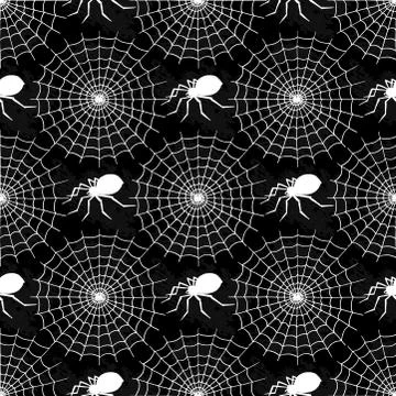 Vector spider web silhouette spooky spiders seamless pattern background Stock Illustration