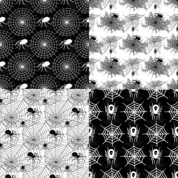 Vector spider web silhouette spooky spiders seamless pattern background Stock Illustration