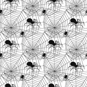 Vector spider web silhouette spooky spiders seamless pattern background Ilustración de archivo