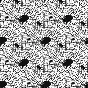 Vector spider web silhouette spooky spiders seamless pattern background Stock Illustration