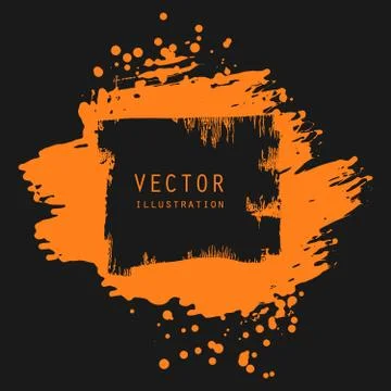 Vector splats splashes and blobs of orange ink paint in different shapes drip Stock Illustration