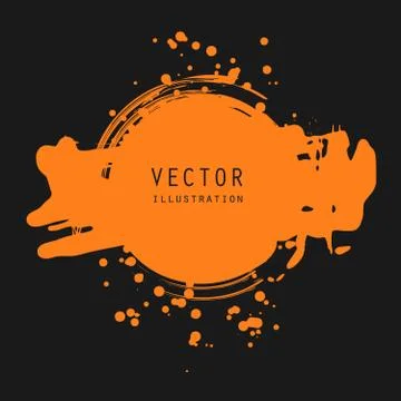 Vector splats splashes and blobs of orange ink paint in different shapes drip Stock Illustration