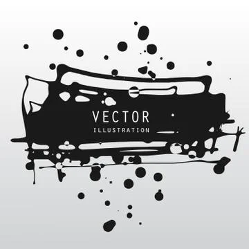 Vector splats splashes and blobs of black ink paint in different shapes drips Stock Illustration