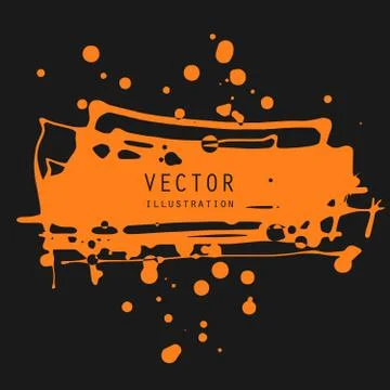 Vector splats splashes and blobs of orange ink paint in different shapes drip Stock Illustration