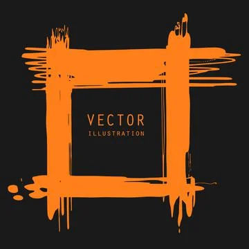 Vector splats splashes and blobs of orange ink paint in different shapes drip Stock Illustration