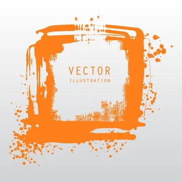 Vector splats splashes and blobs of orange ink paint in different shapes drip Illustrazione stock