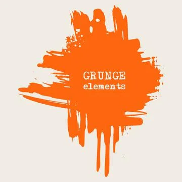 Vector splats splashes and blobs of orange ink paint in different shapes drip Stock Illustration