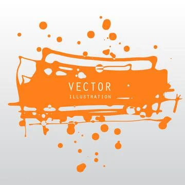 Vector splats splashes and blobs of orange ink paint in different shapes drip Stock Illustration