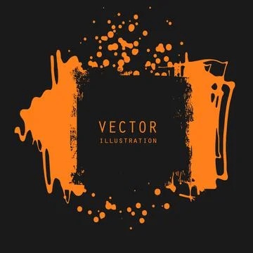 Vector splats splashes and blobs of orange ink paint in different shapes drip Illustrazione stock