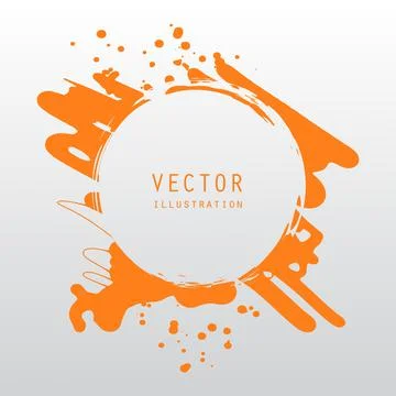 Vector splats splashes and blobs of orange ink paint in different shapes drip Illustrazione stock