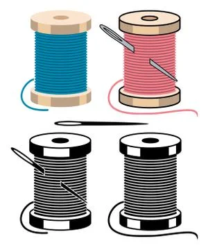 Vector spool icons with sewing needle and thread Stock Illustration