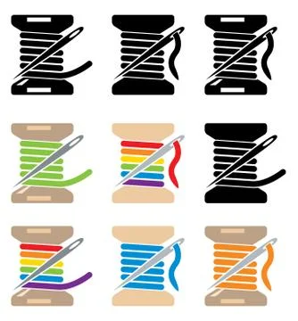 Vector spool icons with sewing needle and thread Stock Illustration