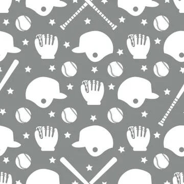 Vector sports seamless pattern. Baseball equipment Stock Illustration