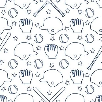 Vector sports seamless pattern. Baseball equipment Stock Illustration