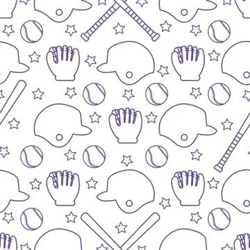 Vector sports seamless pattern. Baseball equipment Stock Illustration