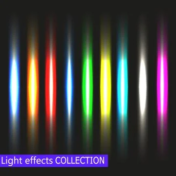 Vector Spotlights and neon Light Effects Set isolated on transparent and black Stock Illustration